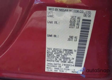 2016 Nissan Altima 2.5 Sv from USA, damaged, VIN 1N4AL3AP7GC280054